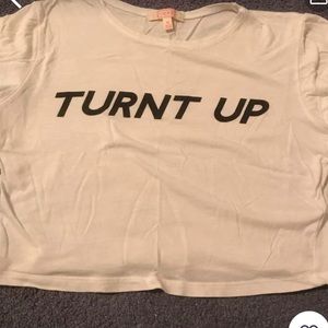 white “turnt up” t-shirt